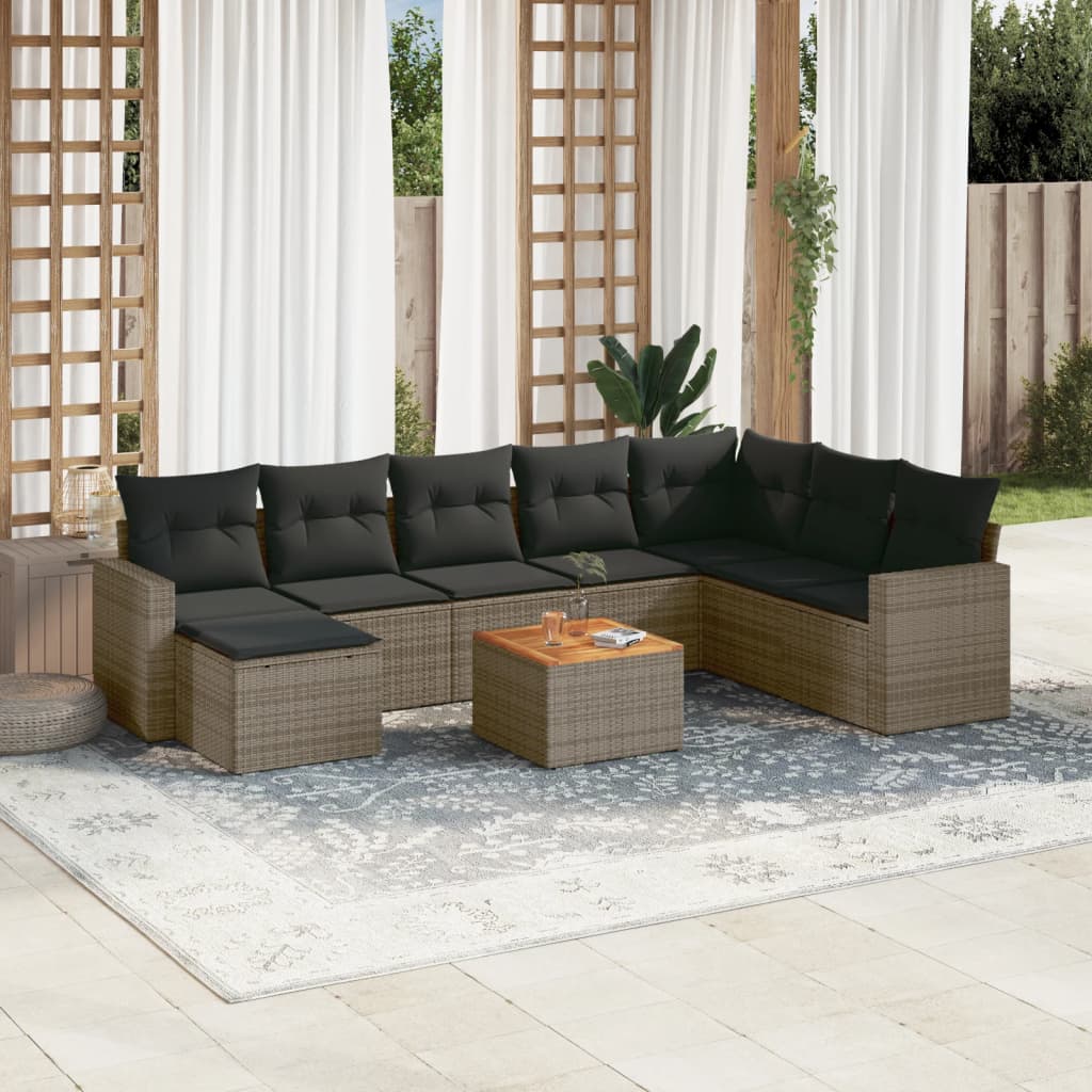 Set Divano da Giardino 9 pz con Cuscini Grigio in Polyrattan - homemem39