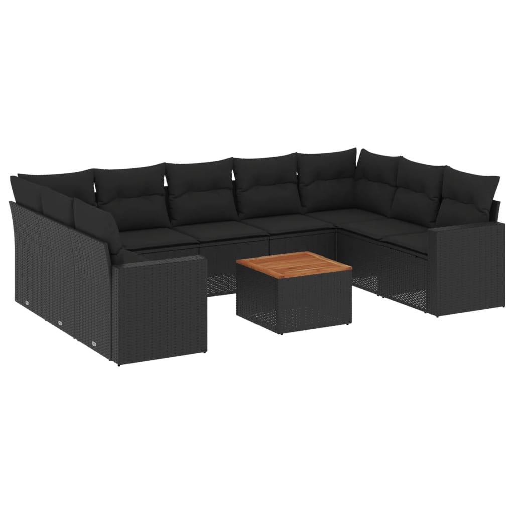 Set Divani da Giardino 10pz con Cuscini in Polyrattan Nero - homemem39