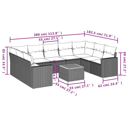 Set Divani da Giardino 10pz con Cuscini in Polyrattan Nero - homemem39