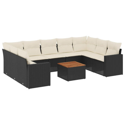 Set Divani da Giardino 10pz con Cuscini in Polyrattan Nero - homemem39