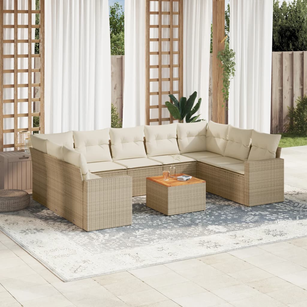 Set Divano da Giardino 10 pz con Cuscini Beige in Polyrattan - homemem39