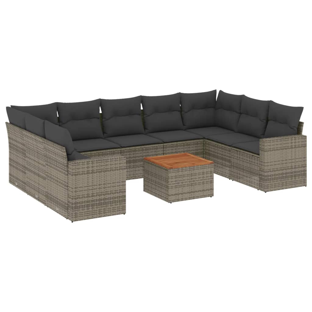 Set Divano da Giardino 10 pz con Cuscini Grigio in Polyrattan - homemem39