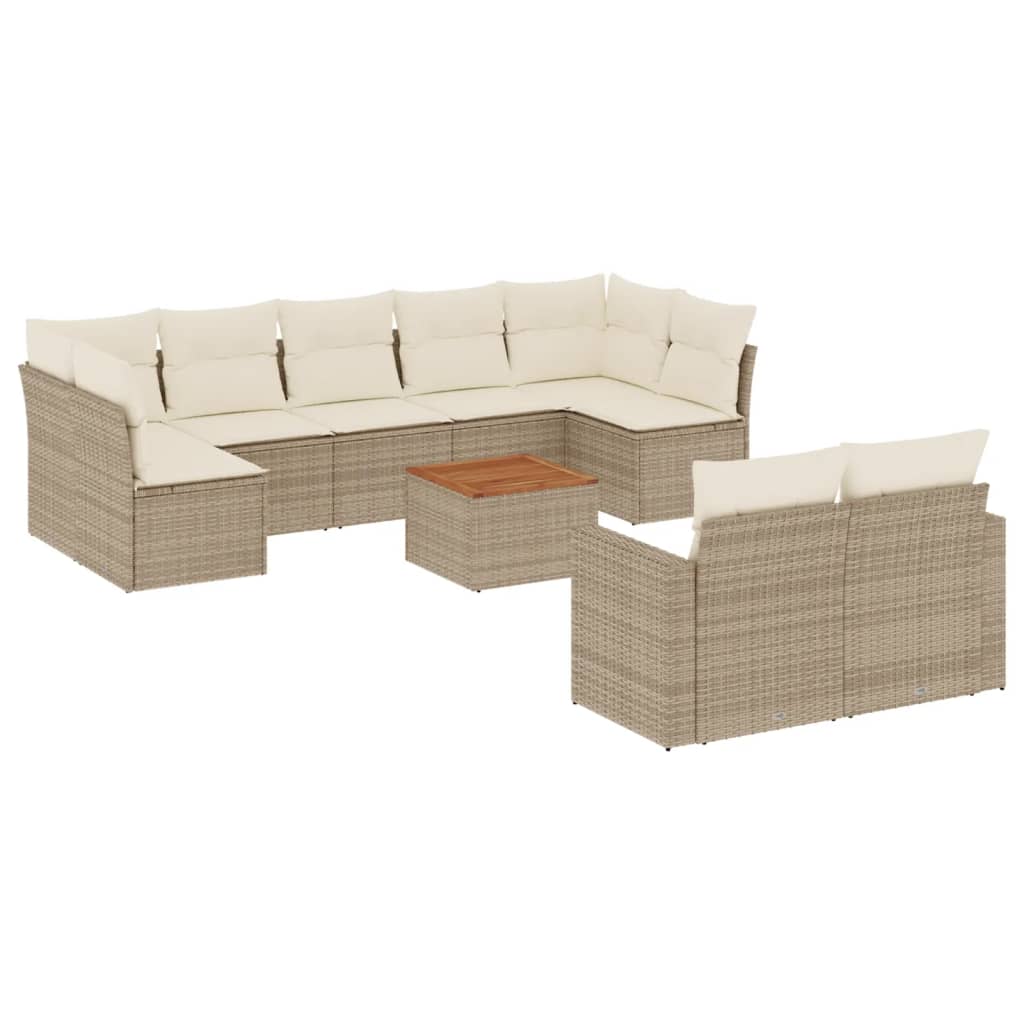 Set Divano da Giardino 10 pz con Cuscini Beige in Polyrattan - homemem39