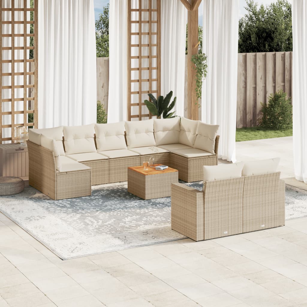 Set Divano da Giardino 10 pz con Cuscini Beige in Polyrattan - homemem39