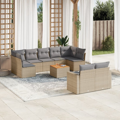 Set Divano da Giardino 10 pz con Cuscini Beige in Polyrattan - homemem39