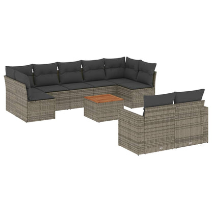 Set Divano da Giardino 10 pz con Cuscini Grigio in Polyrattan - homemem39