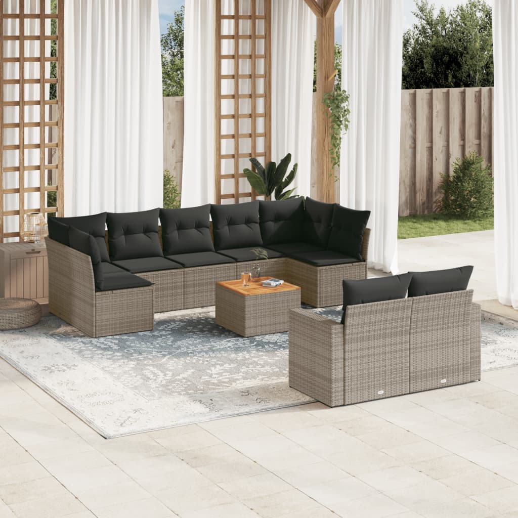 Set Divano da Giardino 10 pz con Cuscini Grigio in Polyrattan - homemem39