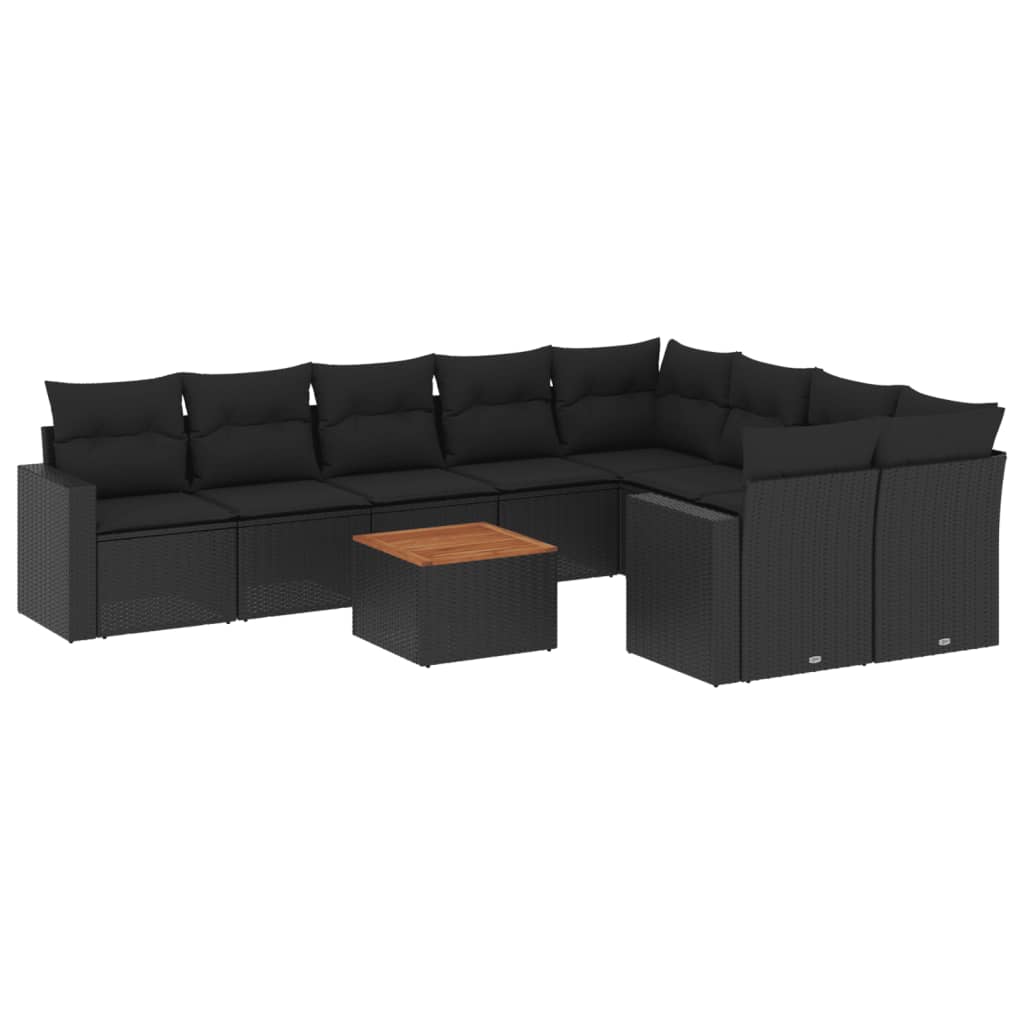 Set Divani da Giardino 10pz con Cuscini in Polyrattan Nero - homemem39