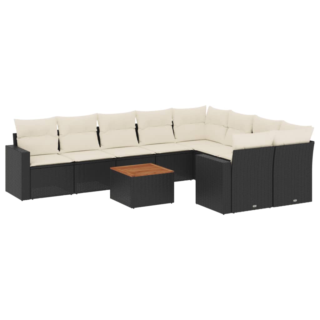 Set Divani da Giardino 10pz con Cuscini in Polyrattan Nero - homemem39