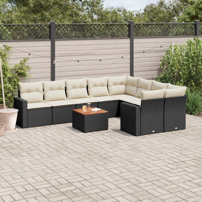 Set Divani da Giardino 10pz con Cuscini in Polyrattan Nero - homemem39