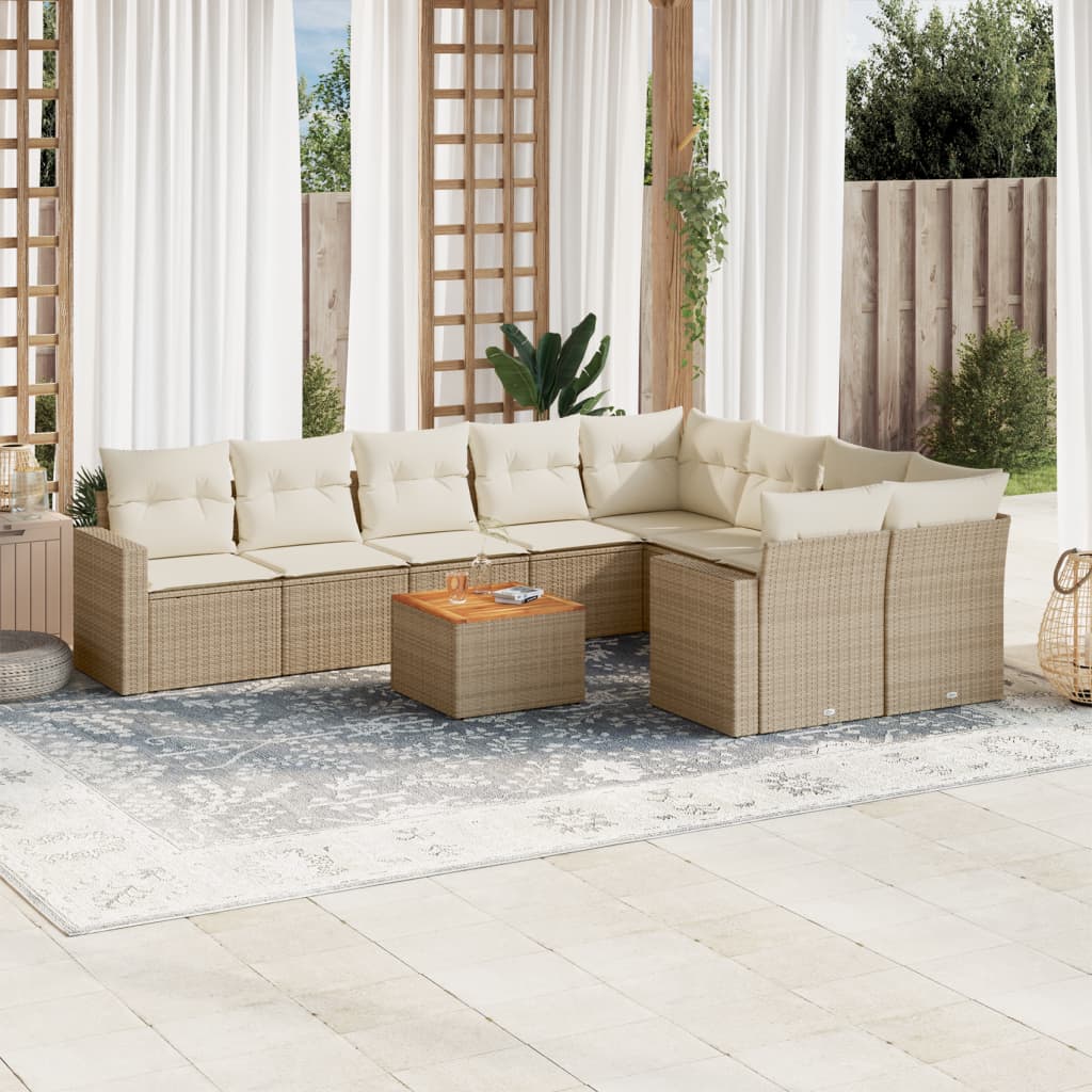 Set Divano da Giardino 10 pz con Cuscini Beige in Polyrattan - homemem39