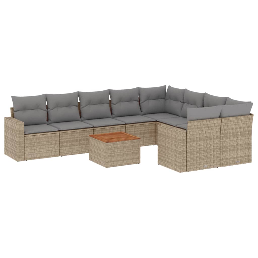 Set Divano da Giardino 10 pz con Cuscini Beige in Polyrattan - homemem39