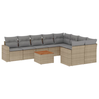 Set Divano da Giardino 10 pz con Cuscini Beige in Polyrattan - homemem39