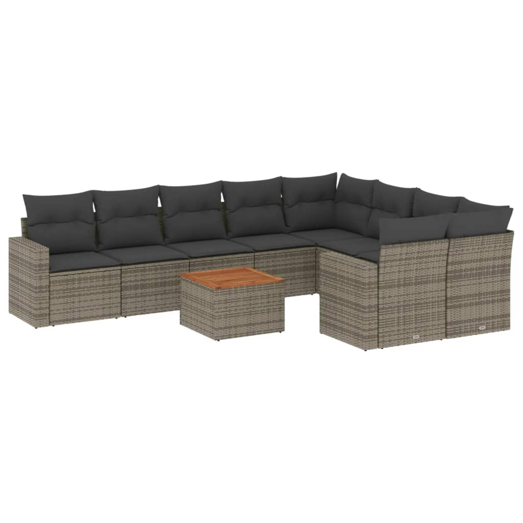 Set Divano da Giardino 10 pz con Cuscini Grigio in Polyrattan - homemem39