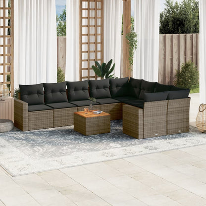 Set Divano da Giardino 10 pz con Cuscini Grigio in Polyrattan - homemem39