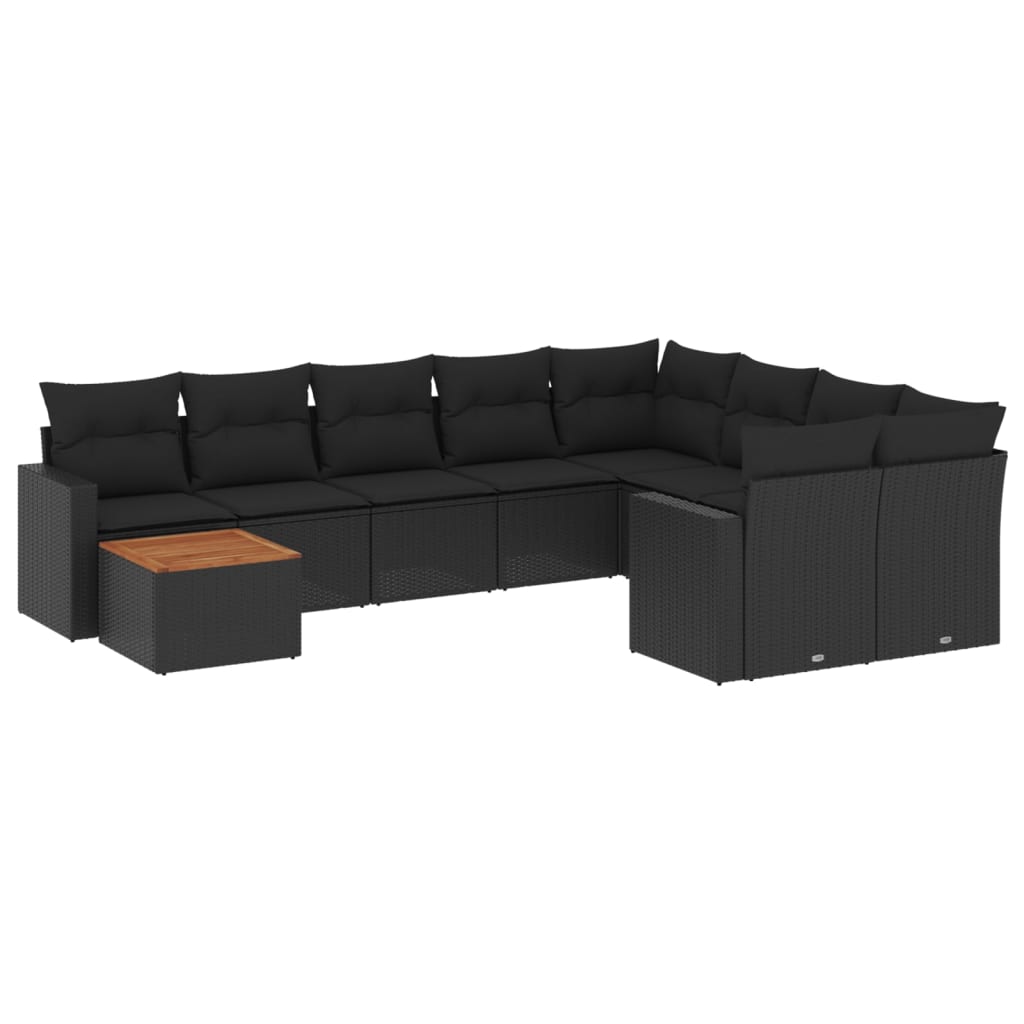 Set Divani da Giardino 10pz con Cuscini in Polyrattan Nero - homemem39