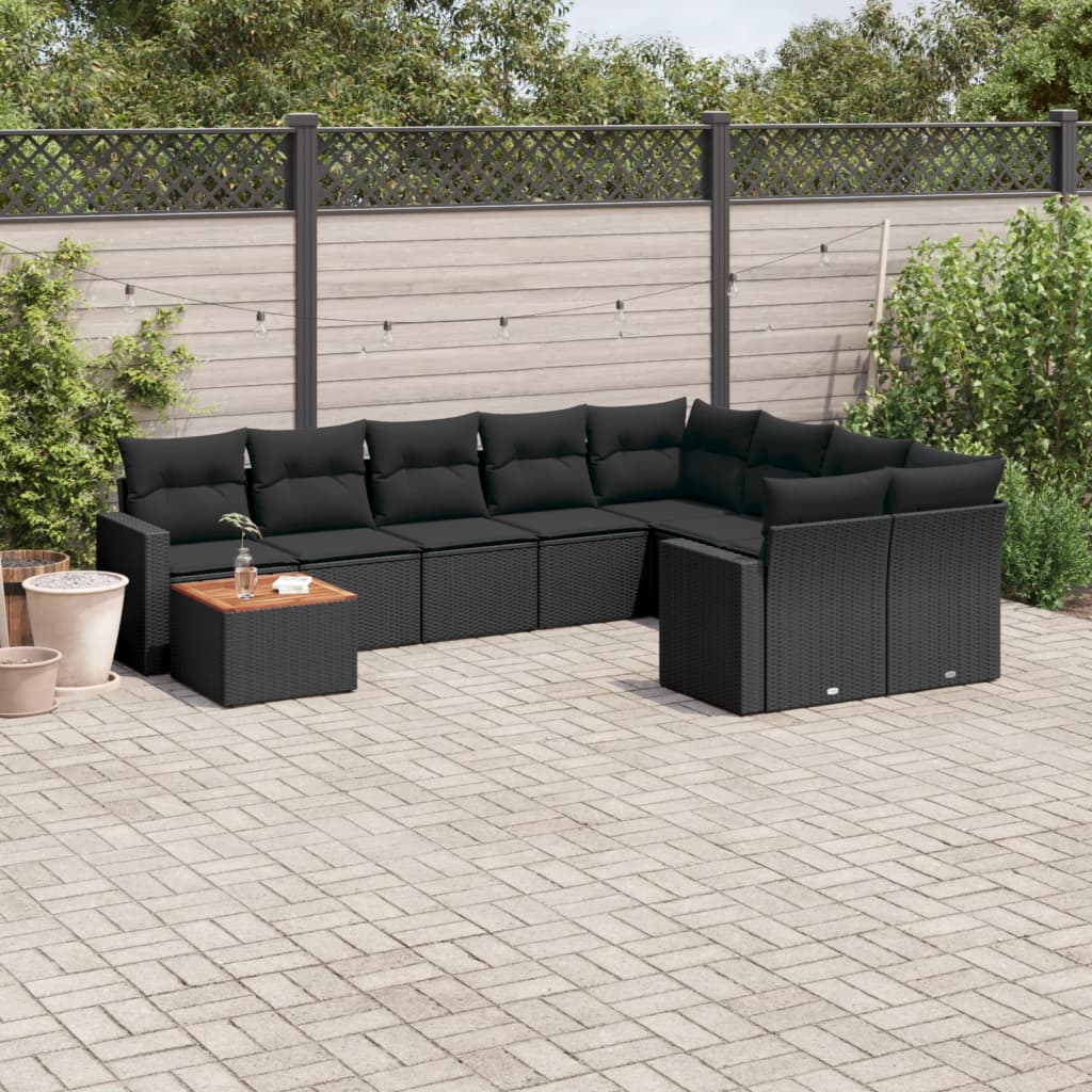 Set Divani da Giardino 10pz con Cuscini in Polyrattan Nero - homemem39