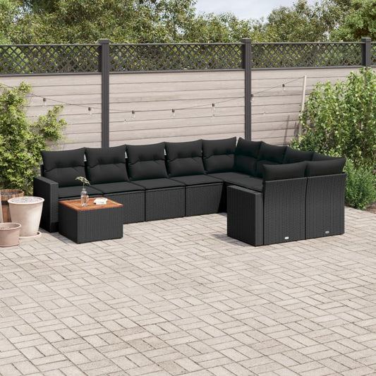 Set Divani da Giardino 10pz con Cuscini in Polyrattan Nero - homemem39