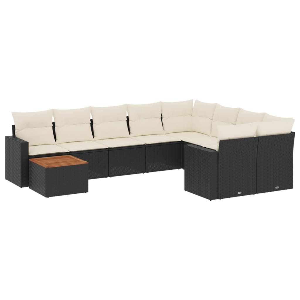 Set Divani da Giardino 10pz con Cuscini in Polyrattan Nero - homemem39