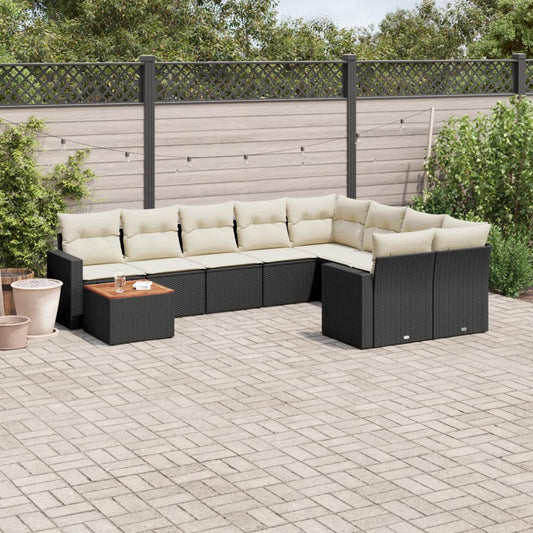 Set Divani da Giardino 10pz con Cuscini in Polyrattan Nero - homemem39