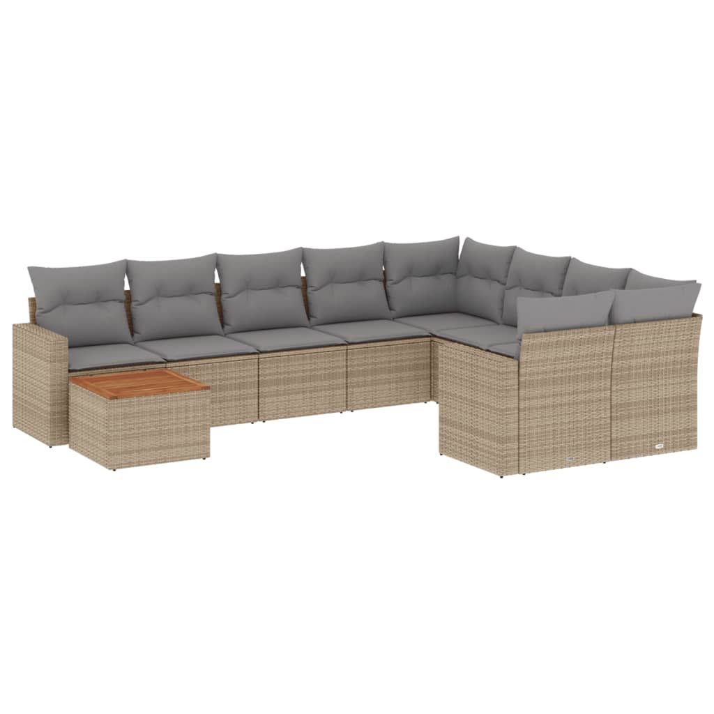 Set Divano da Giardino 10 pz con Cuscini Beige in Polyrattan - homemem39