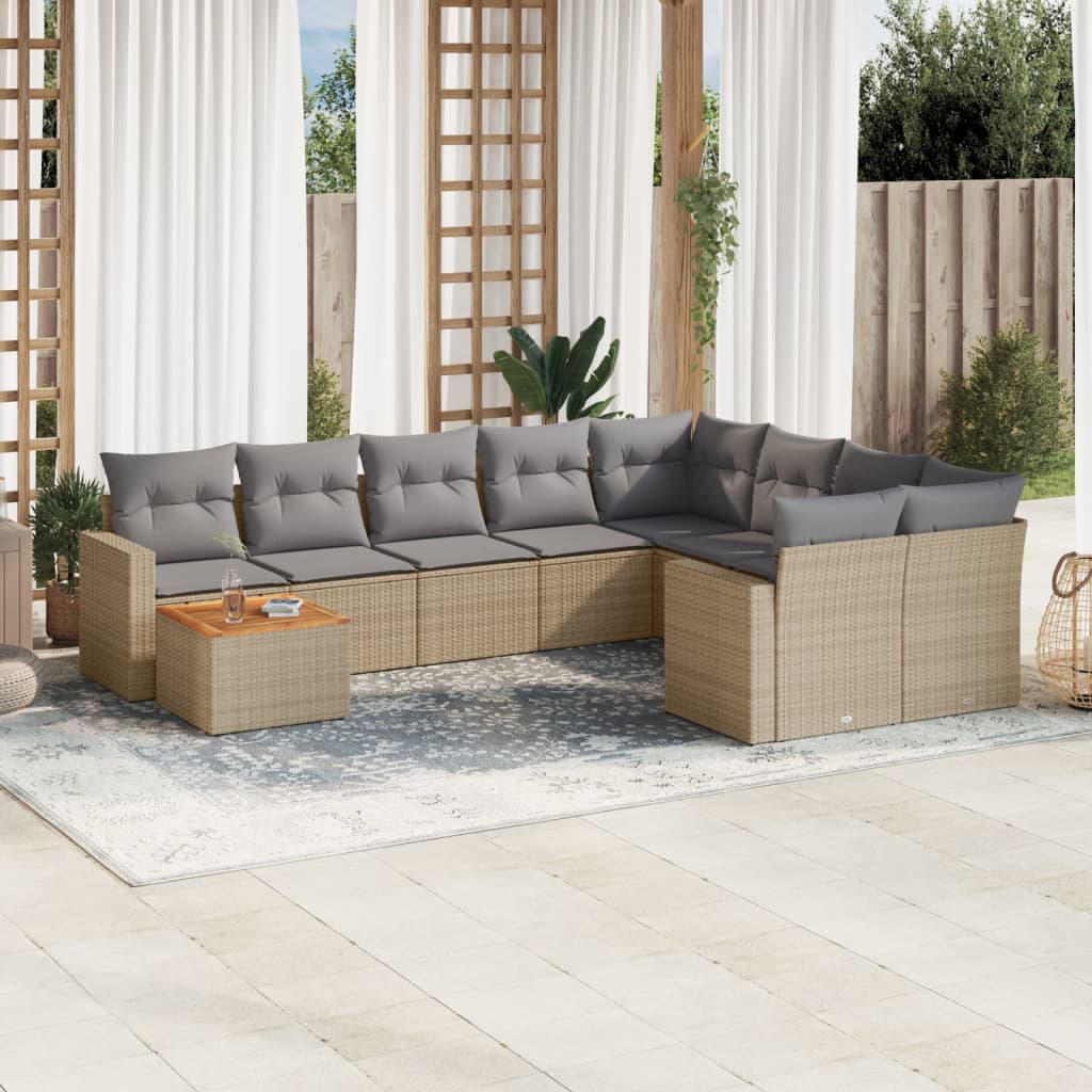 Set Divano da Giardino 10 pz con Cuscini Beige in Polyrattan - homemem39