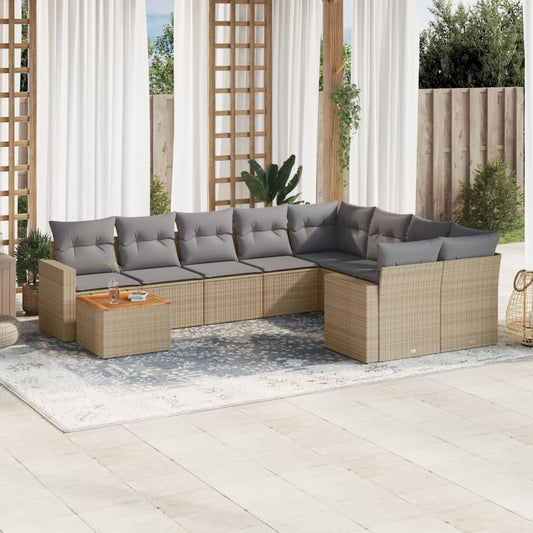 Set Divano da Giardino 10 pz con Cuscini Beige in Polyrattan - homemem39