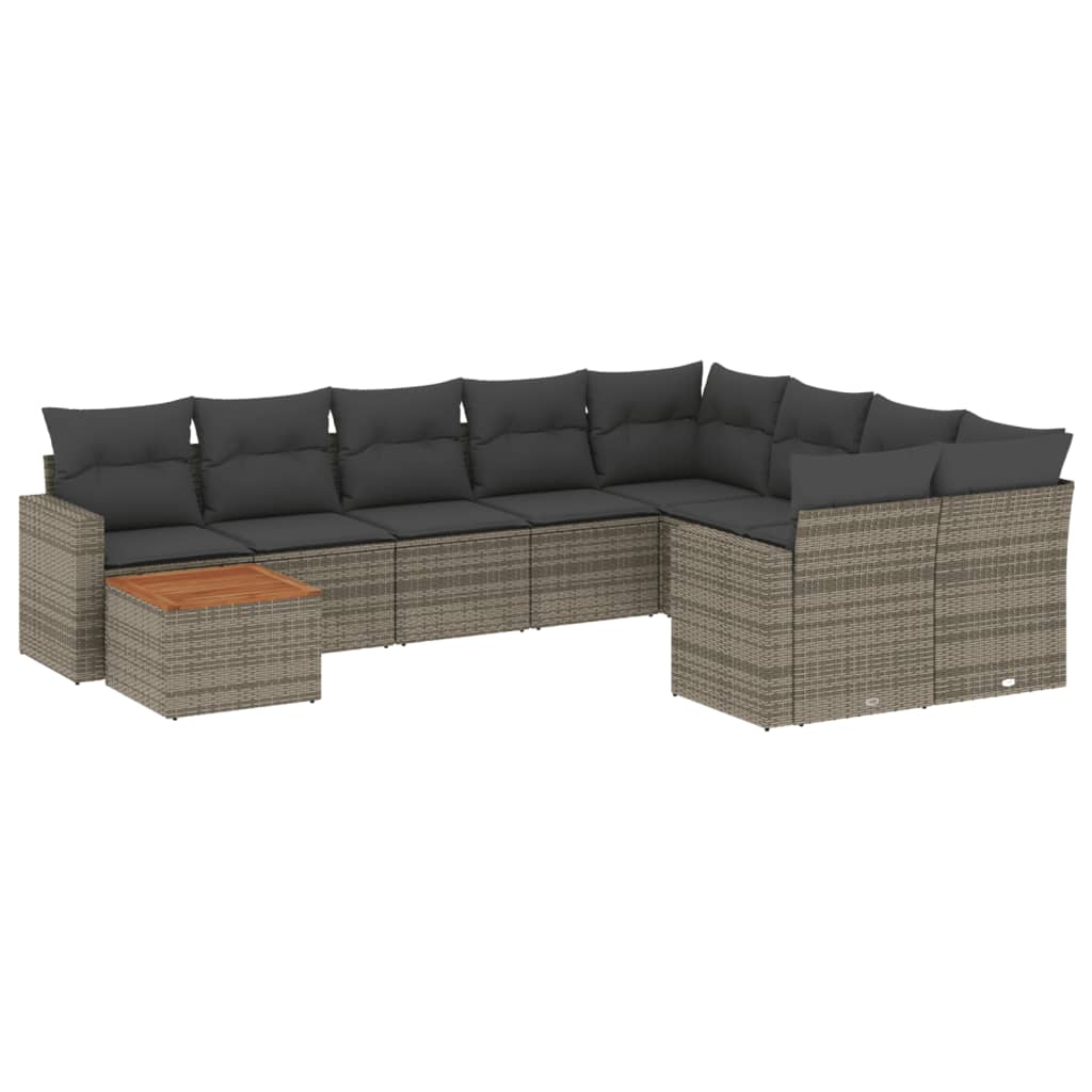 Set Divano da Giardino 10 pz con Cuscini Grigio in Polyrattan - homemem39