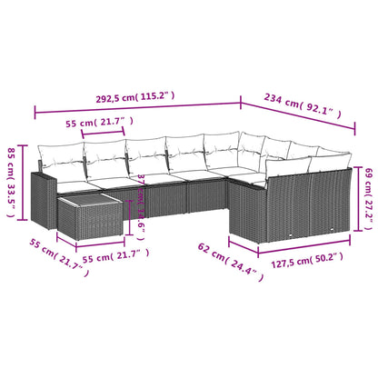 Set Divano da Giardino 10 pz con Cuscini Grigio in Polyrattan - homemem39