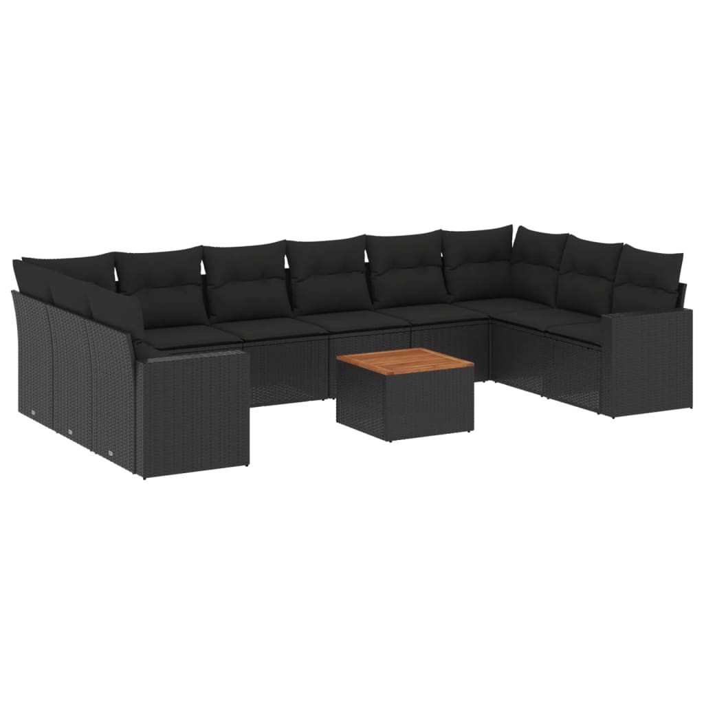 Set Divani da Giardino 11 pz con Cuscini in Polyrattan Nero - homemem39