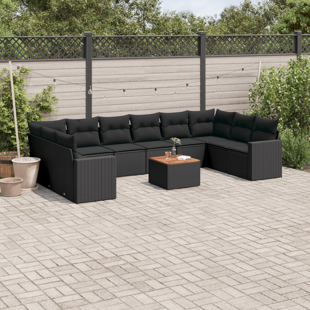 Set Divani da Giardino 11 pz con Cuscini in Polyrattan Nero - homemem39