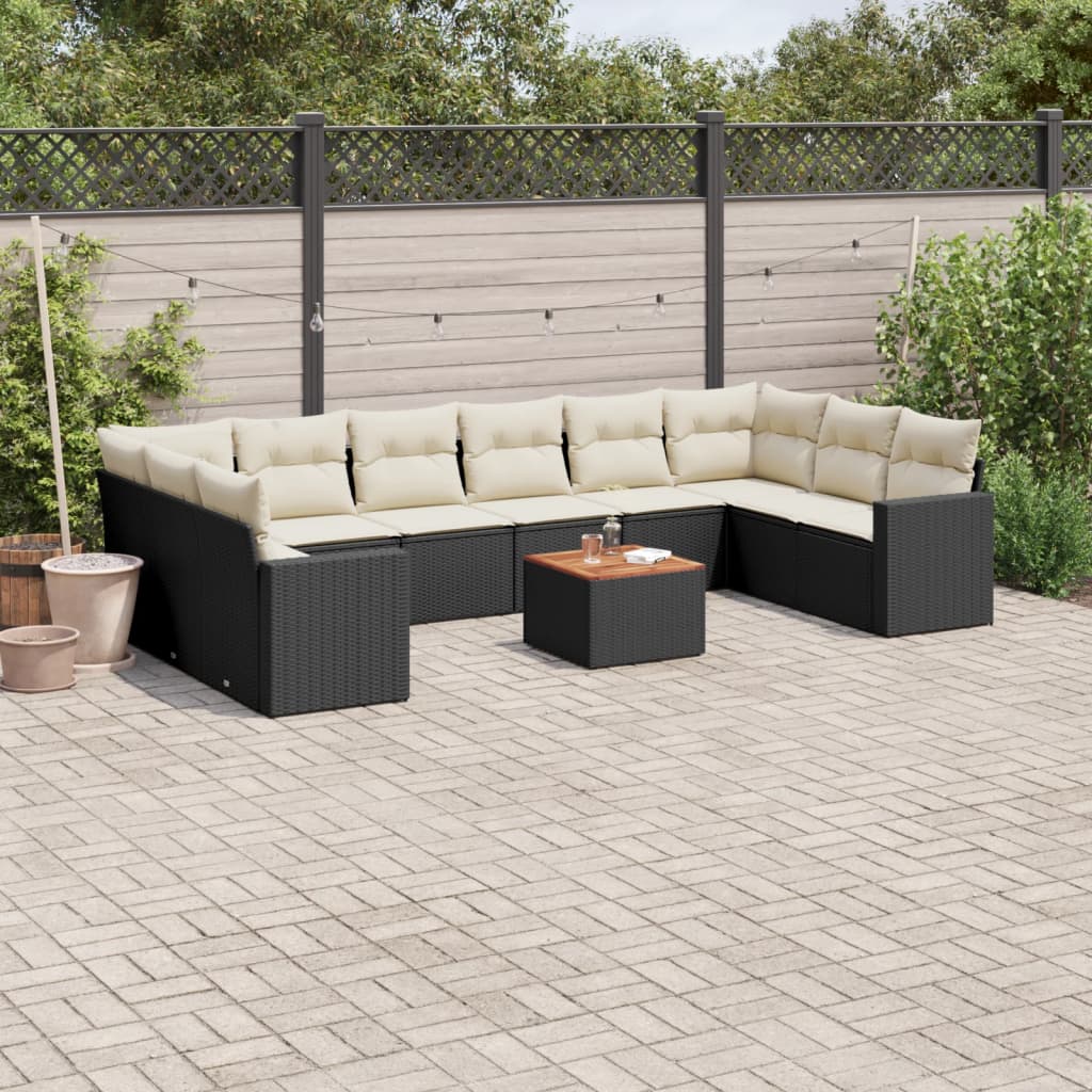 Set Divani da Giardino 11 pz con Cuscini in Polyrattan Nero - homemem39