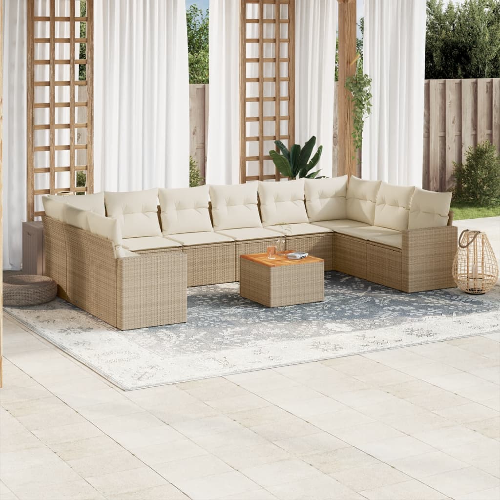 Set Divani da Giardino 11 pz con Cuscini Beige in Polyrattan - homemem39