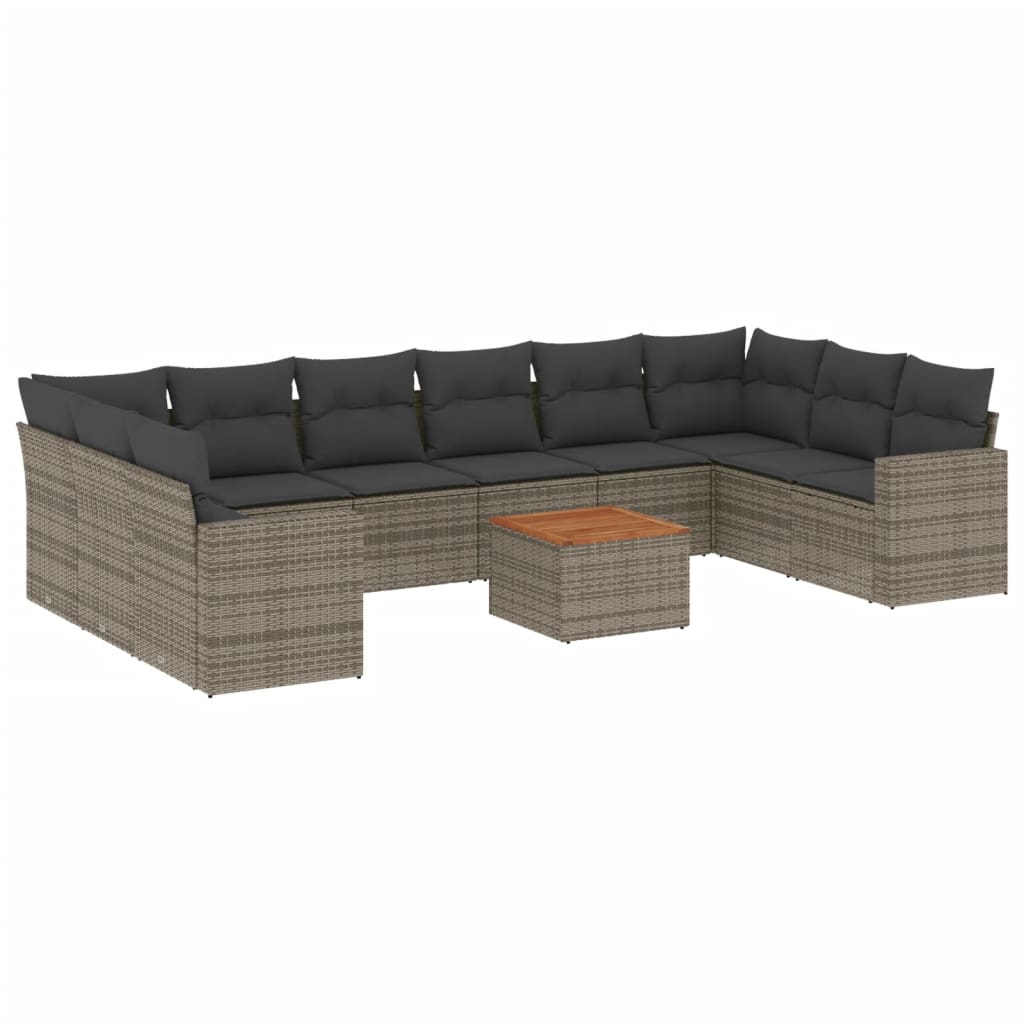 Set Divani da Giardino 11 pz con Cuscini in Polyrattan Grigio - homemem39