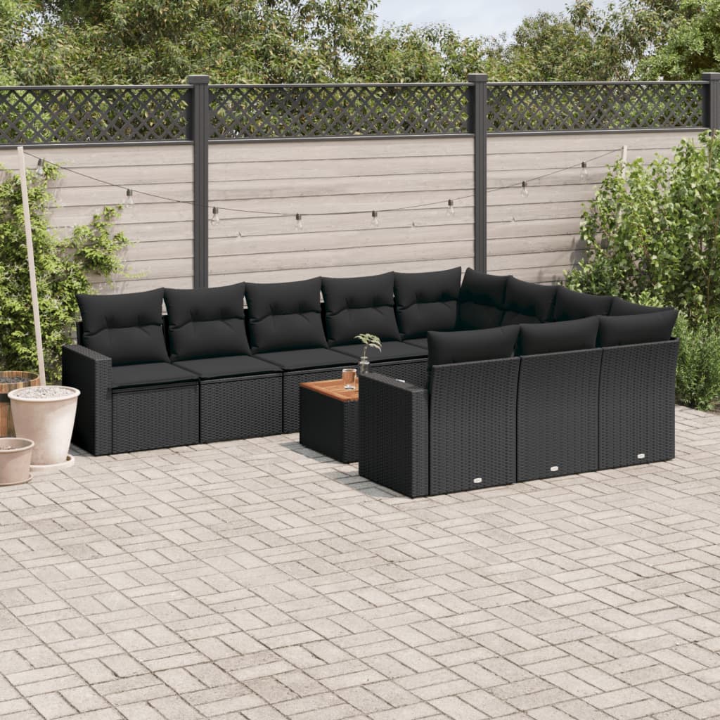 Set Divani da Giardino 11 pz con Cuscini in Polyrattan Nero - homemem39