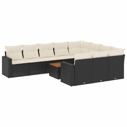 Set Divani da Giardino 11 pz con Cuscini in Polyrattan Nero - homemem39