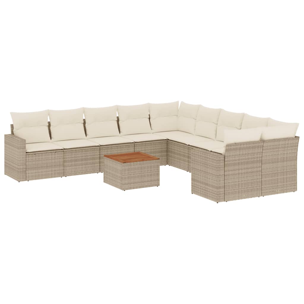 Set Divani da Giardino 11 pz con Cuscini Beige in Polyrattan - homemem39