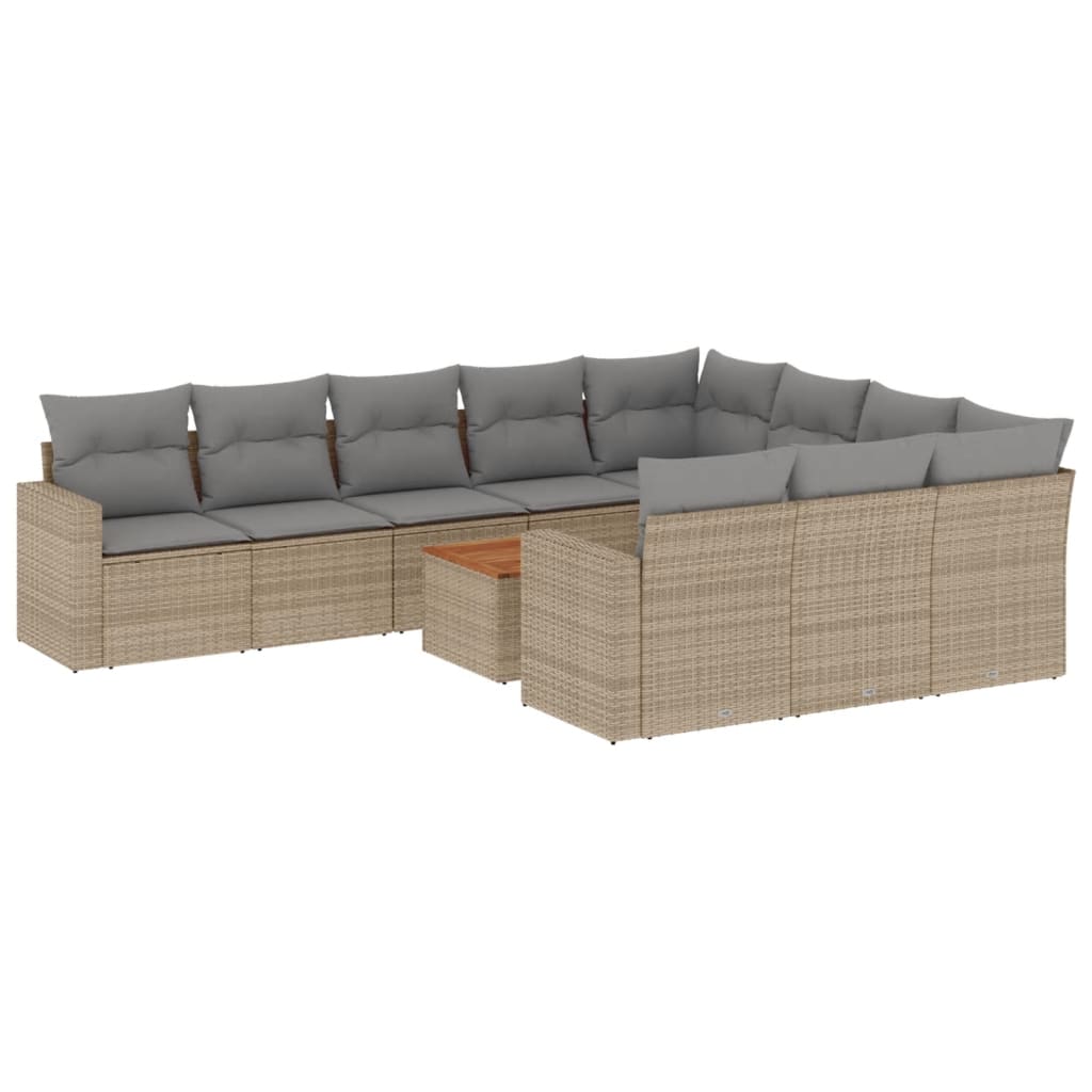 Set Divani da Giardino 11 pz con Cuscini Beige in Polyrattan - homemem39