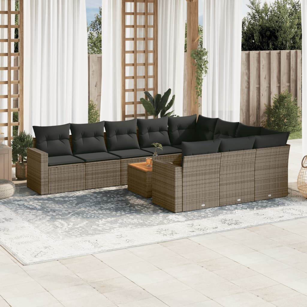 Set Divani da Giardino 11 pz con Cuscini in Polyrattan Grigio - homemem39