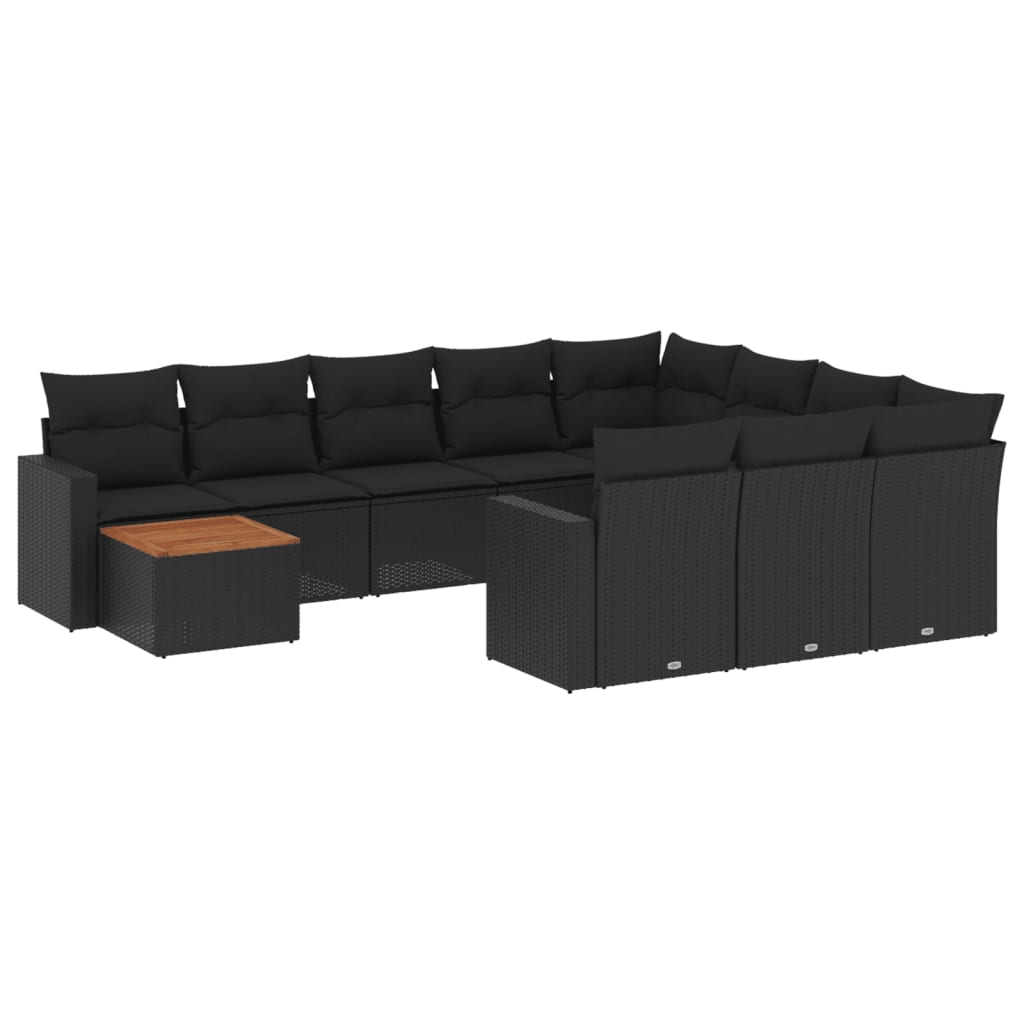 Set Divani da Giardino 11 pz con Cuscini in Polyrattan Nero - homemem39