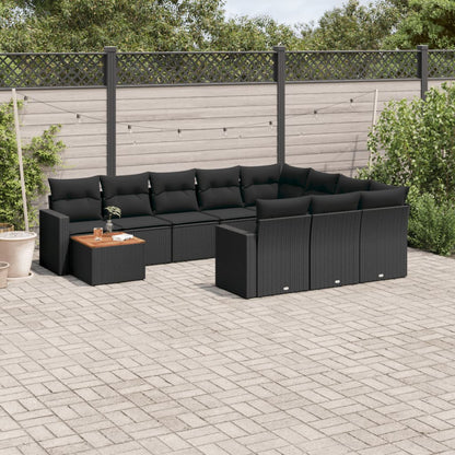 Set Divani da Giardino 11 pz con Cuscini in Polyrattan Nero - homemem39