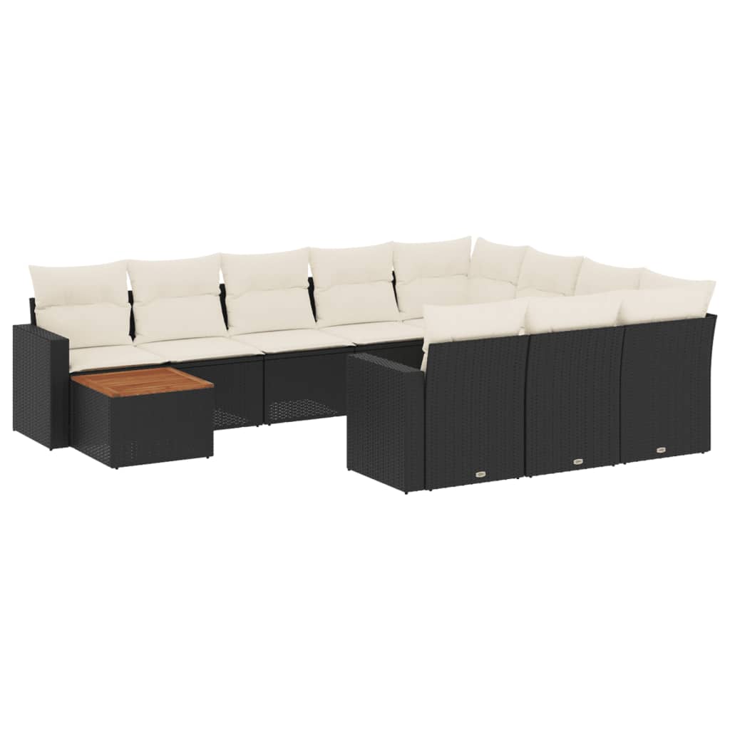 Set Divani da Giardino 11 pz con Cuscini in Polyrattan Nero - homemem39