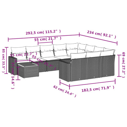 Set Divani da Giardino 11 pz con Cuscini in Polyrattan Nero - homemem39