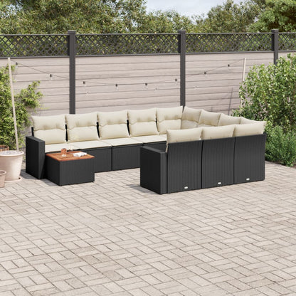 Set Divani da Giardino 11 pz con Cuscini in Polyrattan Nero - homemem39