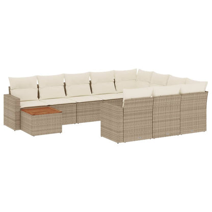 Set Divani da Giardino 11 pz con Cuscini Beige in Polyrattan - homemem39