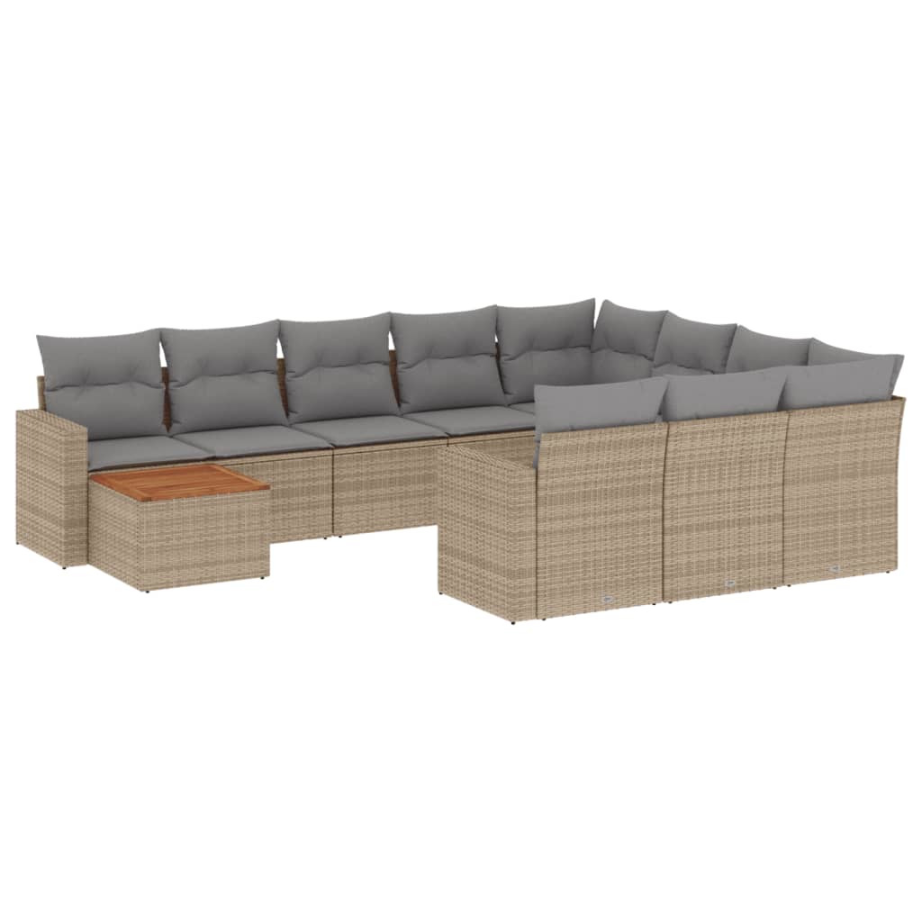 Set Divani da Giardino 11 pz con Cuscini Beige in Polyrattan - homemem39