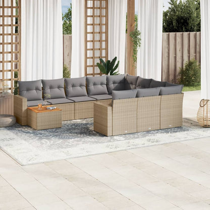 Set Divani da Giardino 11 pz con Cuscini Beige in Polyrattan - homemem39