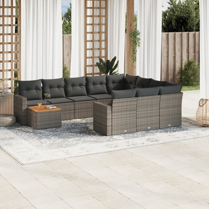 Set Divani da Giardino 11 pz con Cuscini in Polyrattan Grigio - homemem39