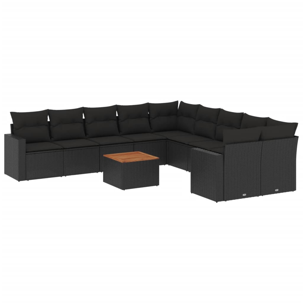 Set Divani da Giardino 11 pz con Cuscini in Polyrattan Nero - homemem39