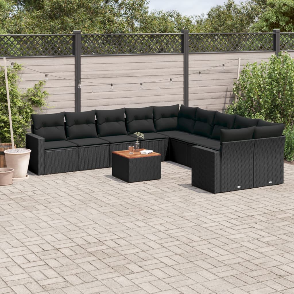 Set Divani da Giardino 11 pz con Cuscini in Polyrattan Nero - homemem39